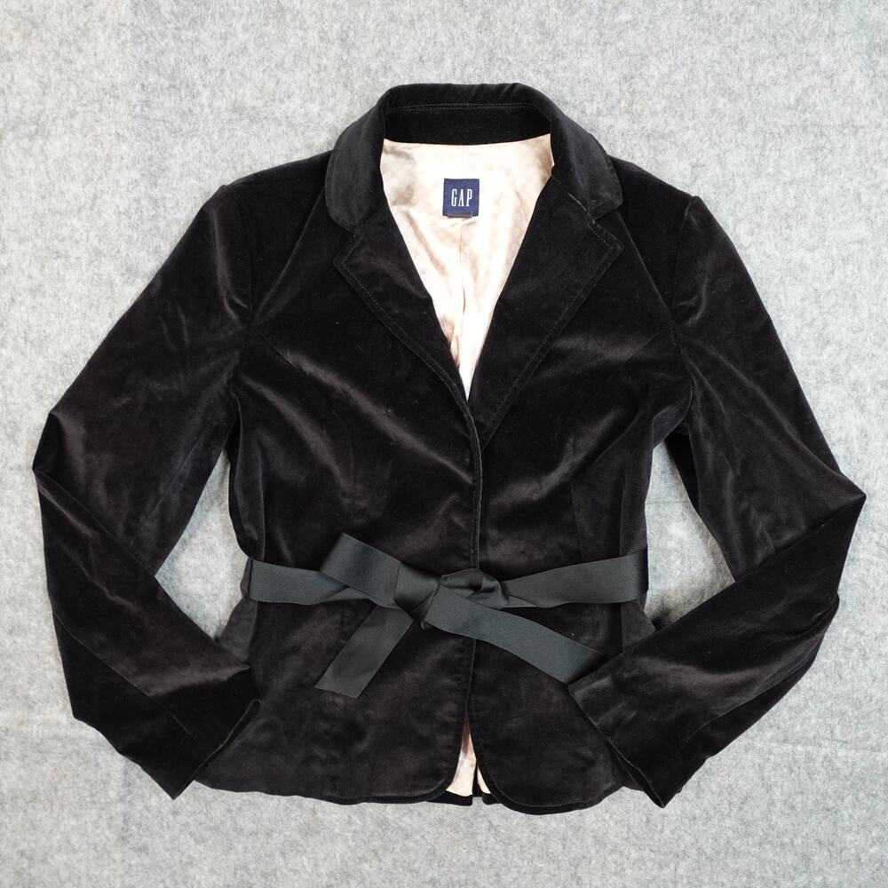 Vintage Gap Blazer Womens 4 Velvet Velour Belted Whimsigoth Academia Black Luxe